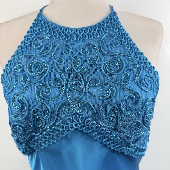 Vintage Morgan And Co Blue Satin Maxi Formal Dress 9/10 Open Back Prom Y2K 90s - Picture 4 of 16